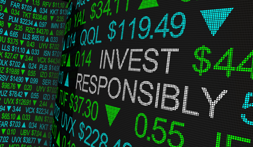 responsible investments mixed with stock market background