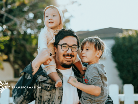 father with two children
