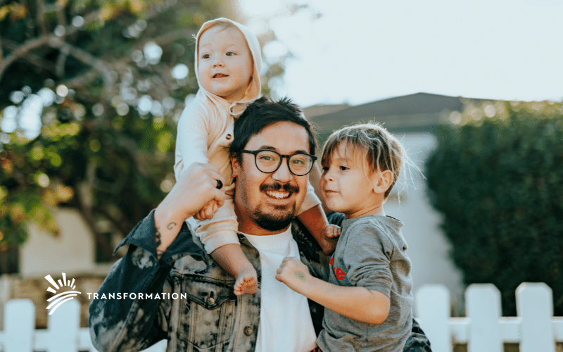 father with two children