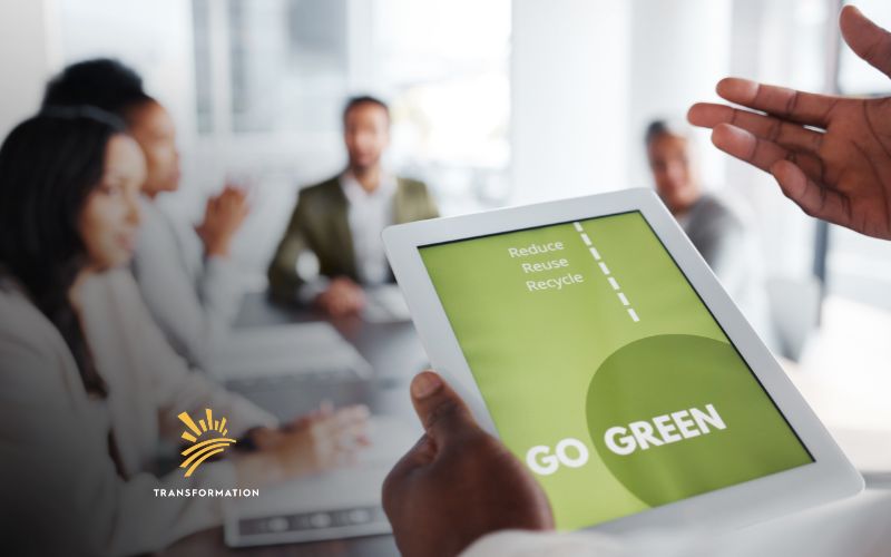 sustainable leadership concept: corporate board members meet to talk about how to go green sustainable leadership concept: corporate board members meet to talk about how to go green